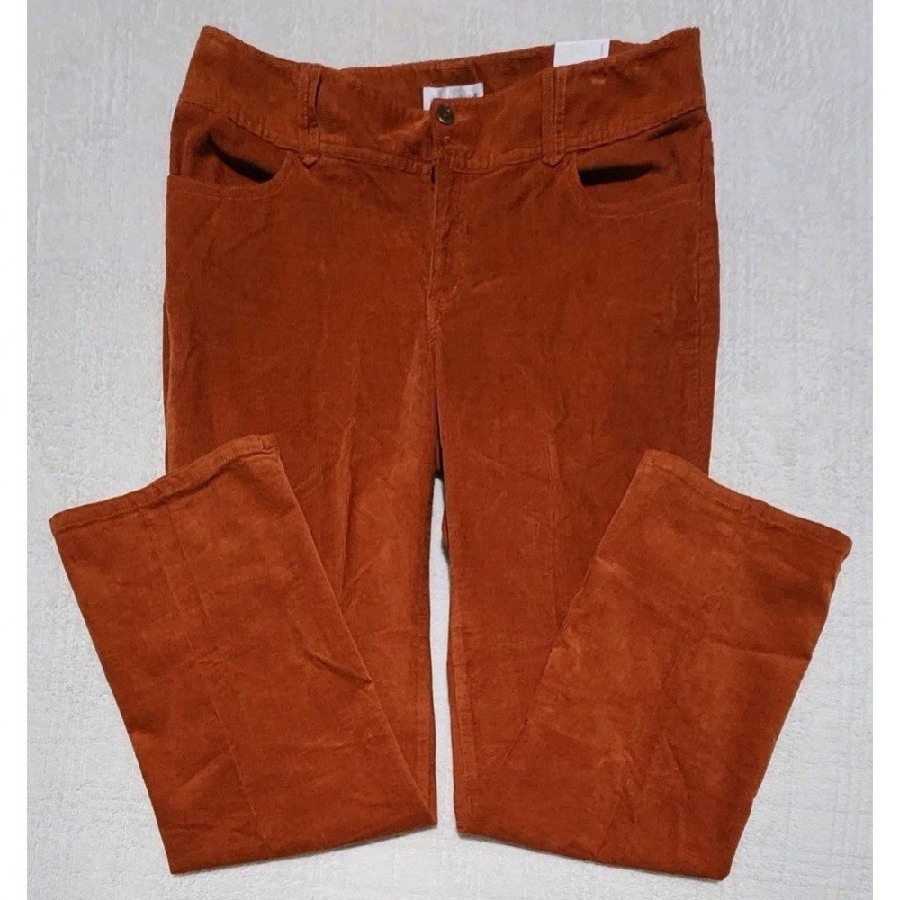 Christopher & Banks Women Pants 12 Orange Corduroy Straight Leg Mid Rise Stretch